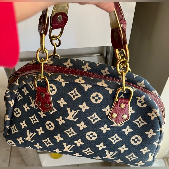 No name Handbags - Iconic Monogram sturdy denim Canvas Shoulder Bag - Navy-Red-White gold hardware